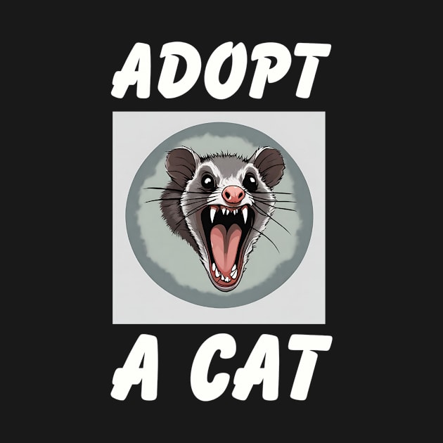 Quirky Possum Tee - "Adopt a Cat" Fun, Sarcastic Design, Soft Shirt for Everyday Style, Great Gift for Cat & Possum Fans by TeeGeek Boutique