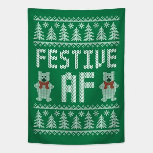 Festive AF - Funny Ugly Christmas Sweater - Polar Bears Tapestry