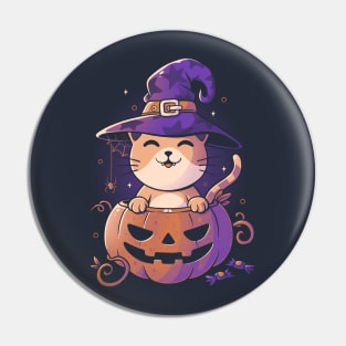 Spooky Kitty Funny Cute Magic Halloween Pin