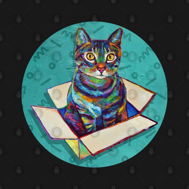 Cosmic CAT IN A BOX on TEAL Sticker by Robert Phelps by RobertPhelpsArt