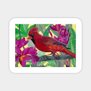 Cardinal in a Plumeria Tree Magnet