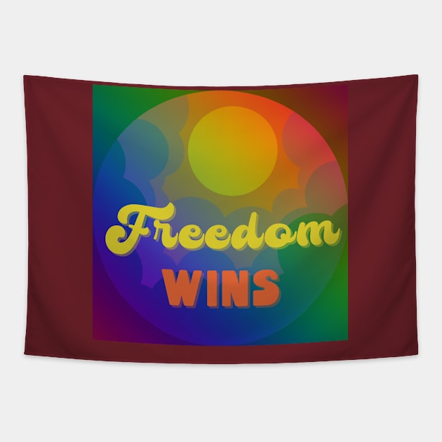 Freedom wins - retro rainbow colors Tapestry by Jane Winter