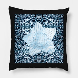 flower on white swirls and dots muted blue and teal for kids and nursery Pillow