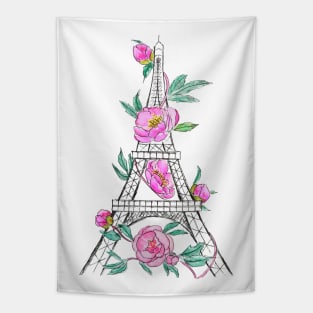 Eiffel Tower and peony Tapestry