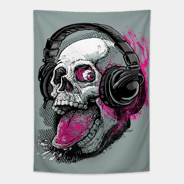 Raspberry Skull Wearing His Headphones Lt Tapestry by Mudge