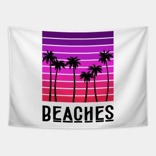 minimalistic purple summer palm tree beach Tapestry