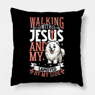 Jesus and dog - Samoyed dog Pillow