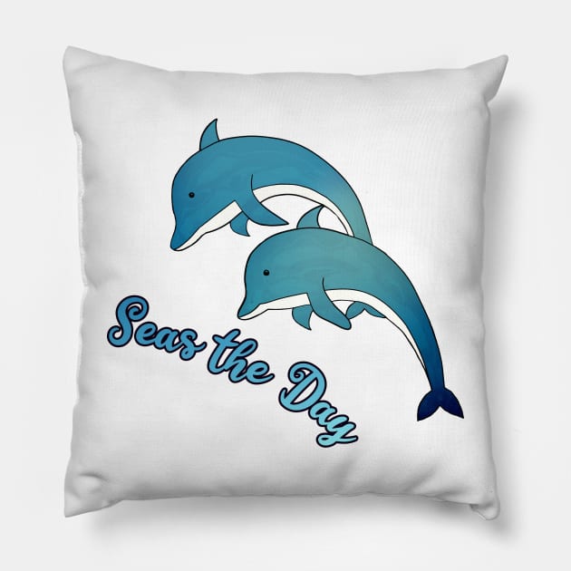 Seas the day dolphins Pillow by KaisPrints