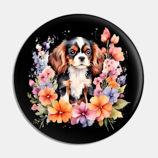 A cavalier king charles spaniel decorated with beautiful watercolor flowers Pin