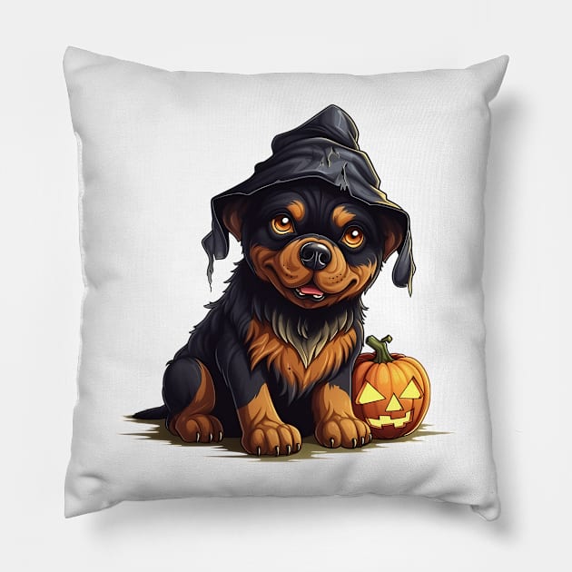 Halloween Rottweiler Dog #2 Pillow by Chromatic Fusion Studio