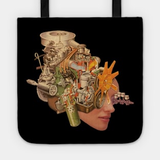 Motor Head - Weird Surreal Collage Art Engine Face Tote