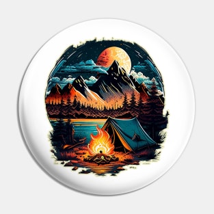 Camping by Lake and Moon Pin