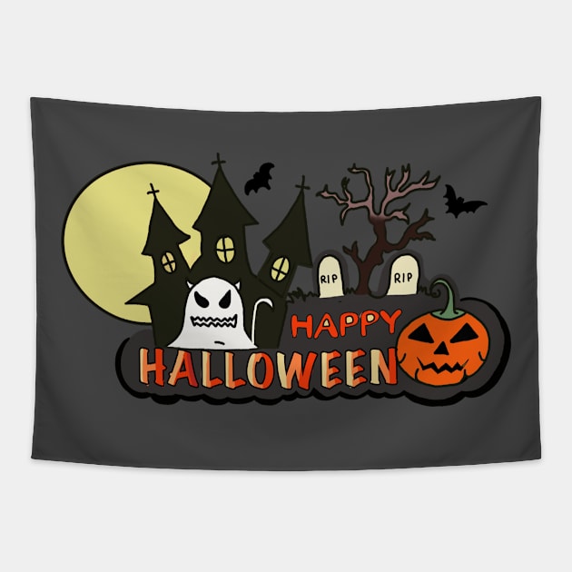 Halloween Pumpkin and Bat Scary Costume for Men Women Tapestry by Jersey Shop