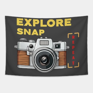 Camera-Explore Snap Repeat Tapestry