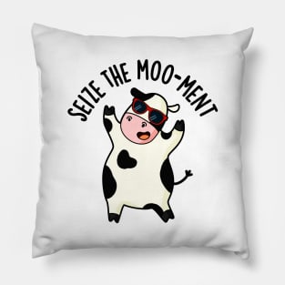 Seize The Mooment Funny Cow Pun Pillow