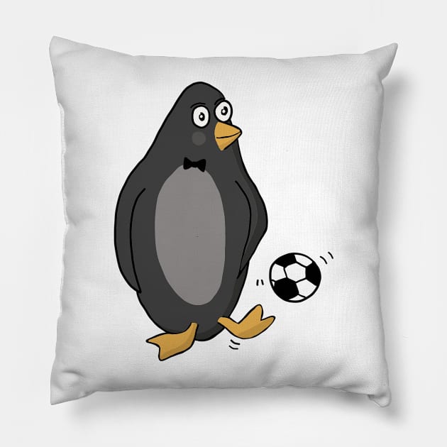 Cute Cartoon Soccer Penguin Pillow by gloobella