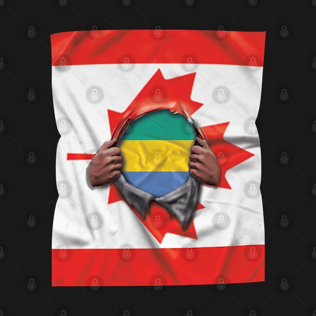 Gabon Flag Canadian Flag Ripped Open - Gift for Gabonese From Gabon by Country Flags