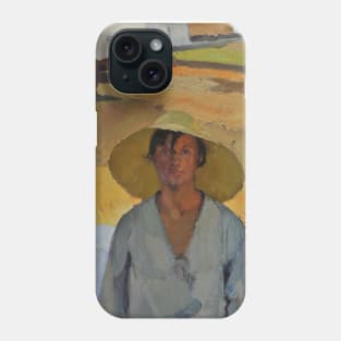 women in blue shirt Phone Case