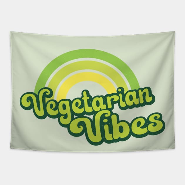 Vegan Vibes Retro Rainbow Green Tapestry by Jitterfly