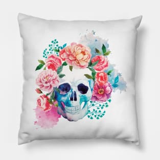 Watercolor Day of the Dead Skull of Floral Pillow
