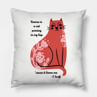 Karma is a Cat Red Folk Flower Design Pillow