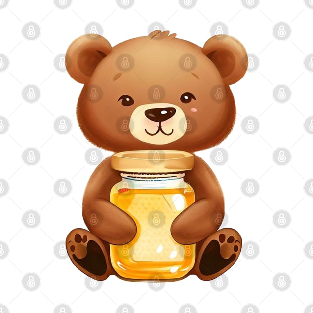 cute baby bear holding honey jar by RandyArt