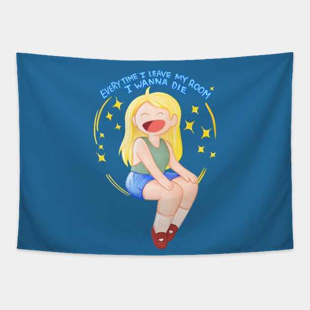 Every time I leave my room I wanna die - Fionna and Cake / Adventure Time fan art Tapestry by art official sweetener