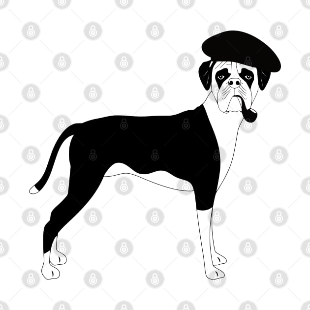 Boxer Dog Smoking Pipe with Beret by LulululuPainting