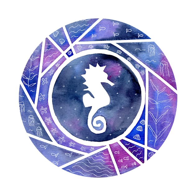 Watercolor Seahorse with white background by Sandraartist