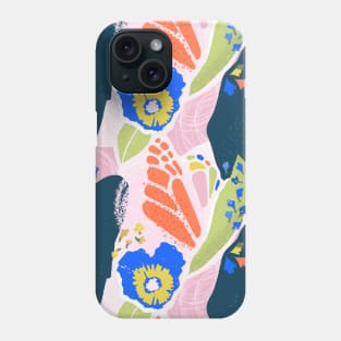 Abstract Tropical Flowers Pattern Pink Green Blue Orange Teal Phone Case