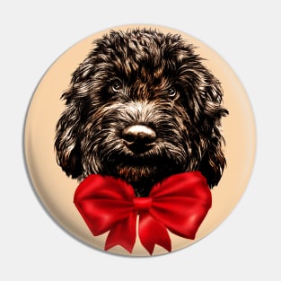 Dog Cute Vintage Puppy Pet with Red Bow Pin