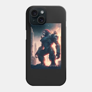 Giant futuristic robot cyborg Monkey attacking the city Phone Case