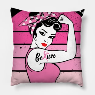 Retro Sunset Wear Pink For Mom Beat Breast Cancer Pillow