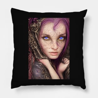 A gorgeous Witch design with electric blue eyes , From the witch collection. Pillow