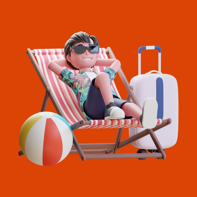 3D Summer Male Enjoy Vacation Laying on a Beach by Protshirtdesign