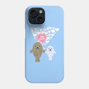 Happy birthday Card Cute Gray Fur Seals Phone Case