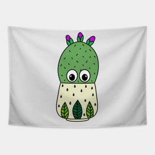 Cute Cactus Design #352: Prickly Pear Cactus In Leafy Pot Tapestry