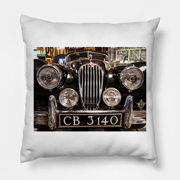 Stare at the black classic car headlights Pillow by fantastic-designs