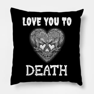 Valentine's "Love You To Death" Skull Heart Black and White Pillow