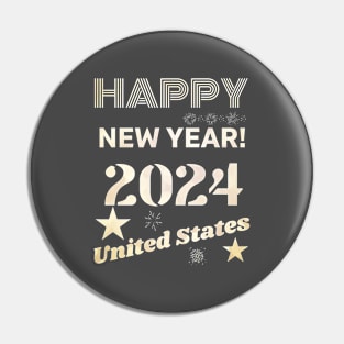 Happy New Year 2024 United States of America Pin