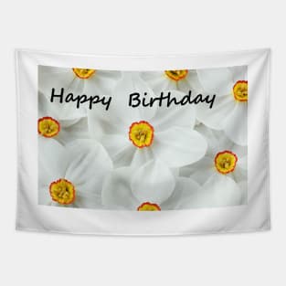 Narcissus  'Actaea'  Daffodil with Happy Birthday message Tapestry