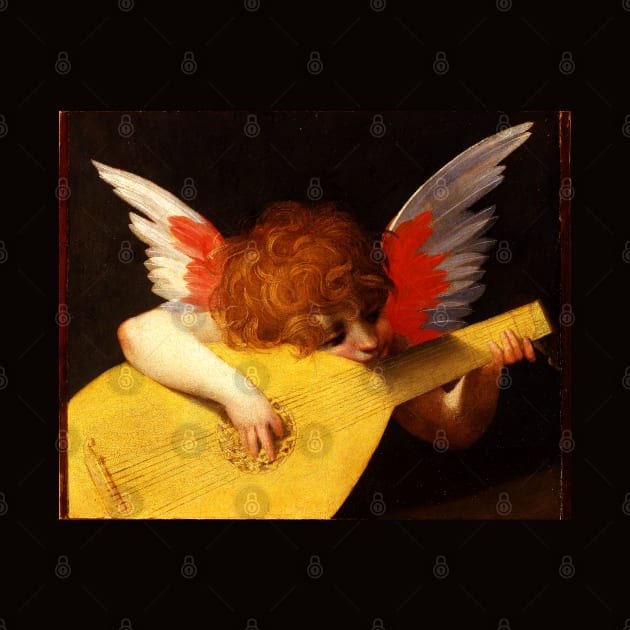 MUSIC MAKING LITTLE ANGEL Winged Cherub Playing Lute by Rosso Fiorentino by BulganLumini