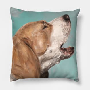 Painting of a Gorgeous Beagle Barking towards the Sky Pillow