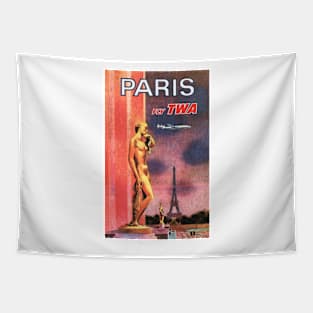 PARIS Eiffel Tower Woman Statue Vintage Airline Travel Advertisement Tapestry