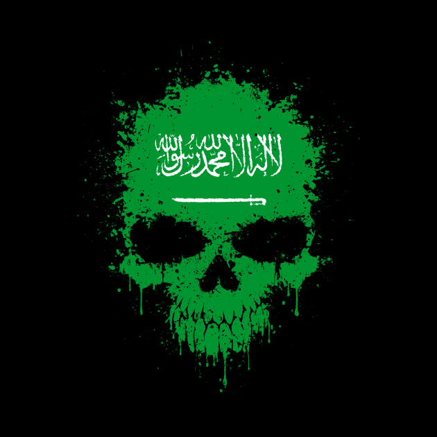 Chaotic Saudi Flag Splatter Skull by jeffbartels