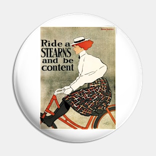 Ride a STEARNS and Be Content Bicycle Advertisement Vintage Cycle Pin