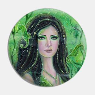 Peridot mermaid with seahorses by Renee Lavoie Pin