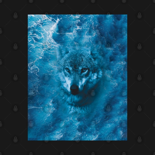 Wolf and waves of the ocean by Wolf Clothing Co