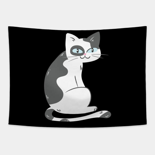 Grey White Cat With Green Eyes Cartoon Comic Style Cat Arazzo