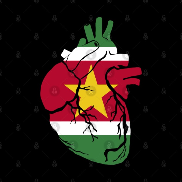 Suriname Flag, Anatomical Heart Design by Bun Art Store